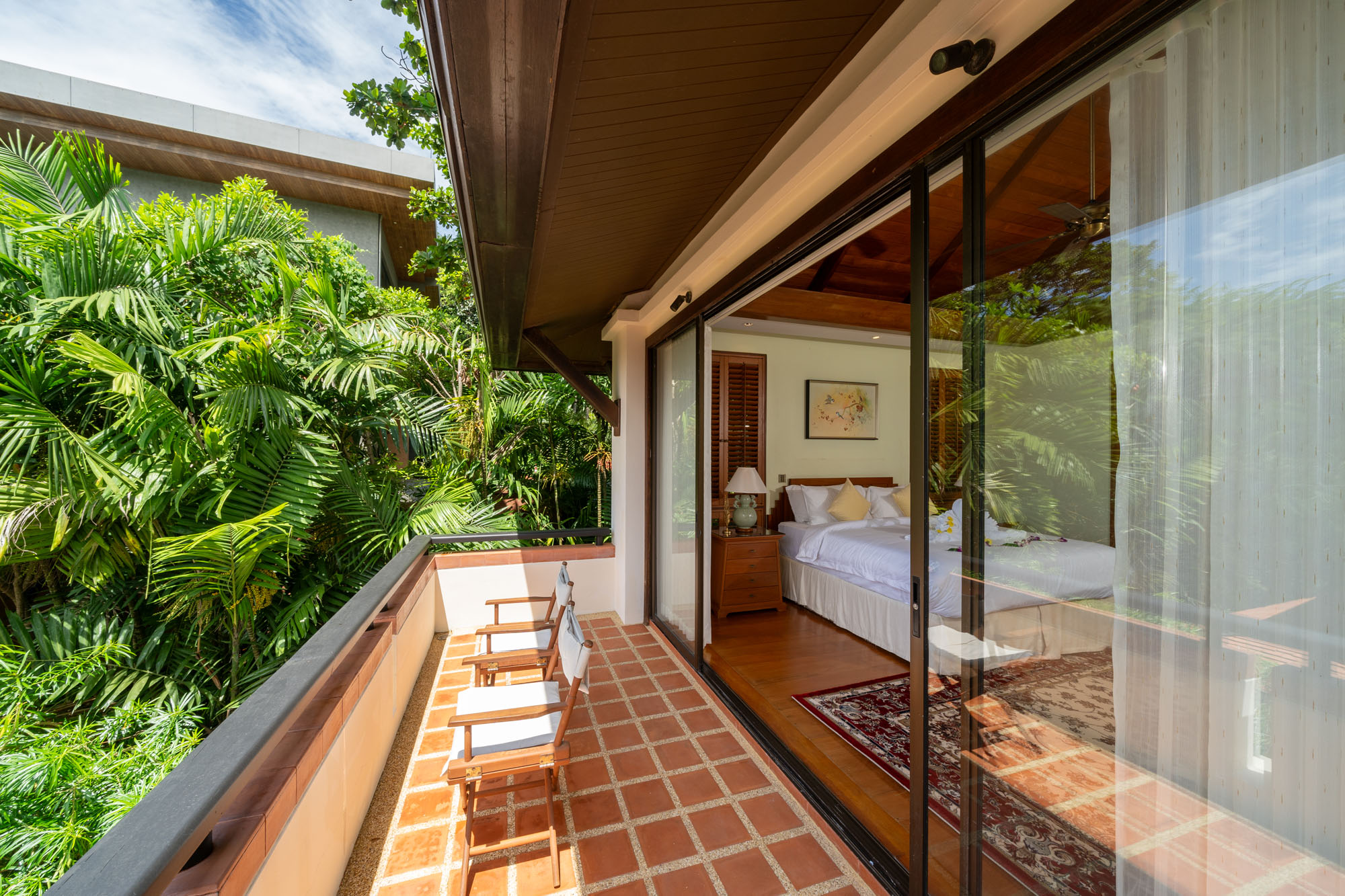 Villa Apsara balcony and tropical gardens